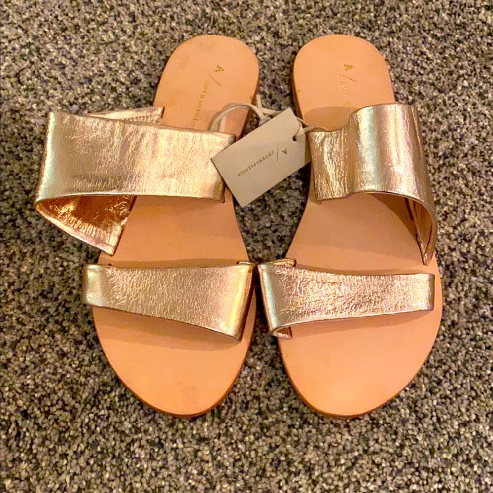 Gold Anthropologie Slide Sandals